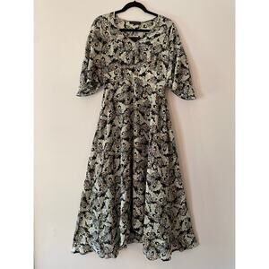 Slate & Willow Gray Black Multicolor Flowy Midi Dress 100% Silk Women's size 6